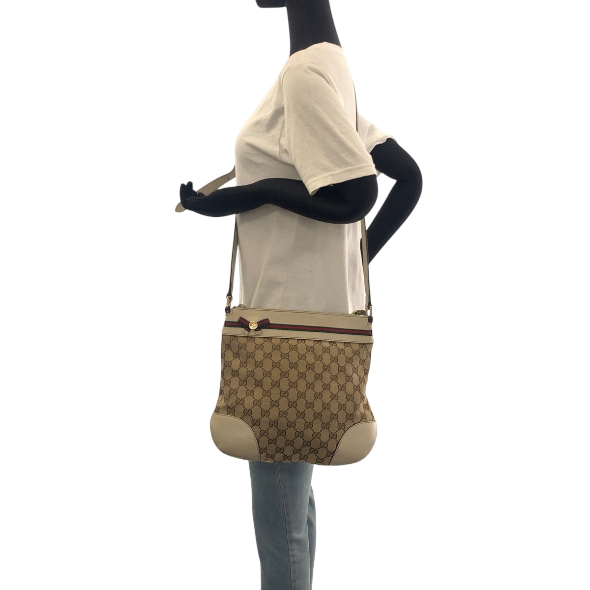 Gucci GG Ivory Metal pochette Sherry Canvas Beige Gold Shoulder Bag