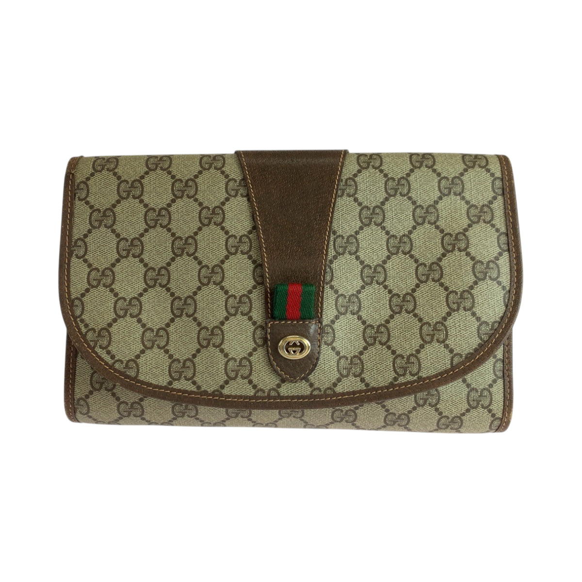 Gucci 156 01 030 GG Supreme Canvas Brown Beige Clutch Bag
