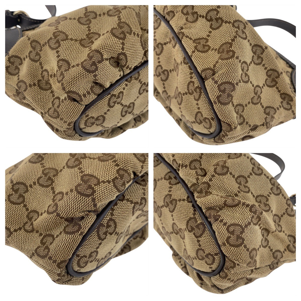 Gucci GG Metal Sherry line Canvas Beige Gold Handbag