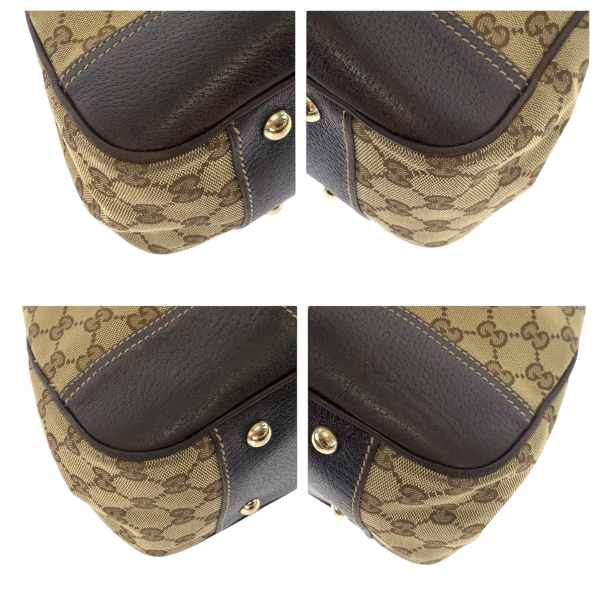 Gucci GG Metal Sherry Line Princess Canvas Brown Beige Gold Shoulder Bag