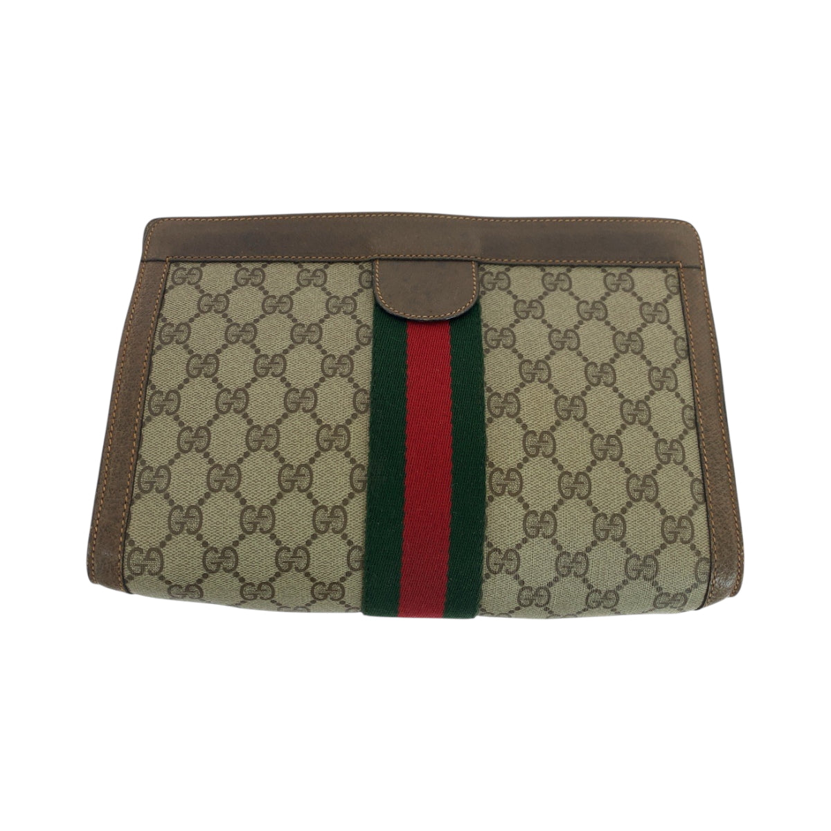 Gucci 89 01 002 GG Supreme Canvas Brown Beige Red Clutch Bag