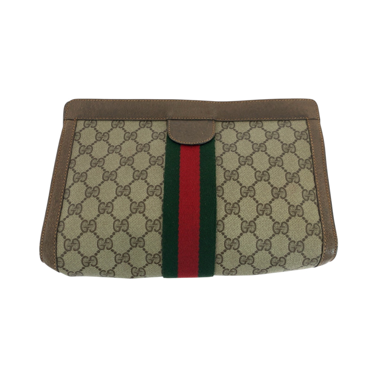 Gucci 89 01 002 GG Supreme Canvas Brown Beige Red Clutch Bag