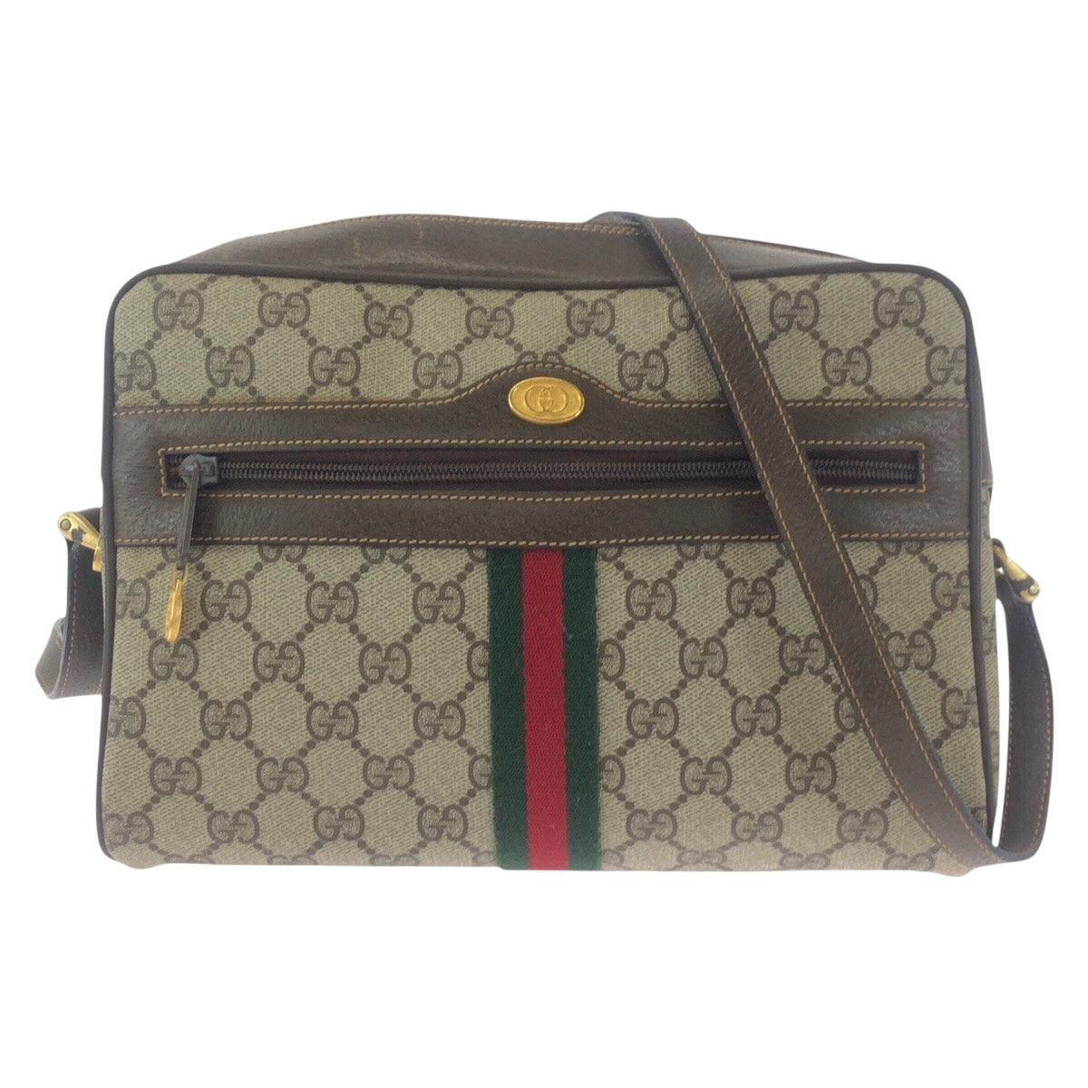Gucci 72 001 GG Supreme , Leather Canvas Brown Beige Crossbody Bag