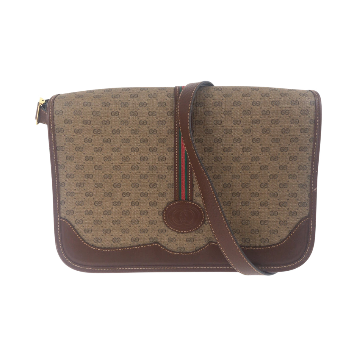 Gucci 001 103 Metal Old Shelly Leather Brown Gold Shoulder Bag