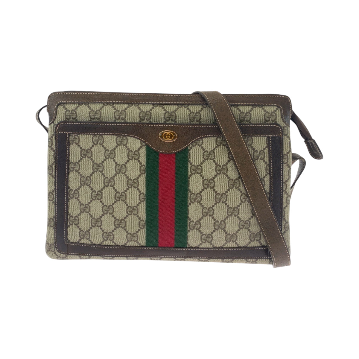 Gucci 001 16 GG Supreme Metal Canvas Brown Beige Gold Shoulder Bag
