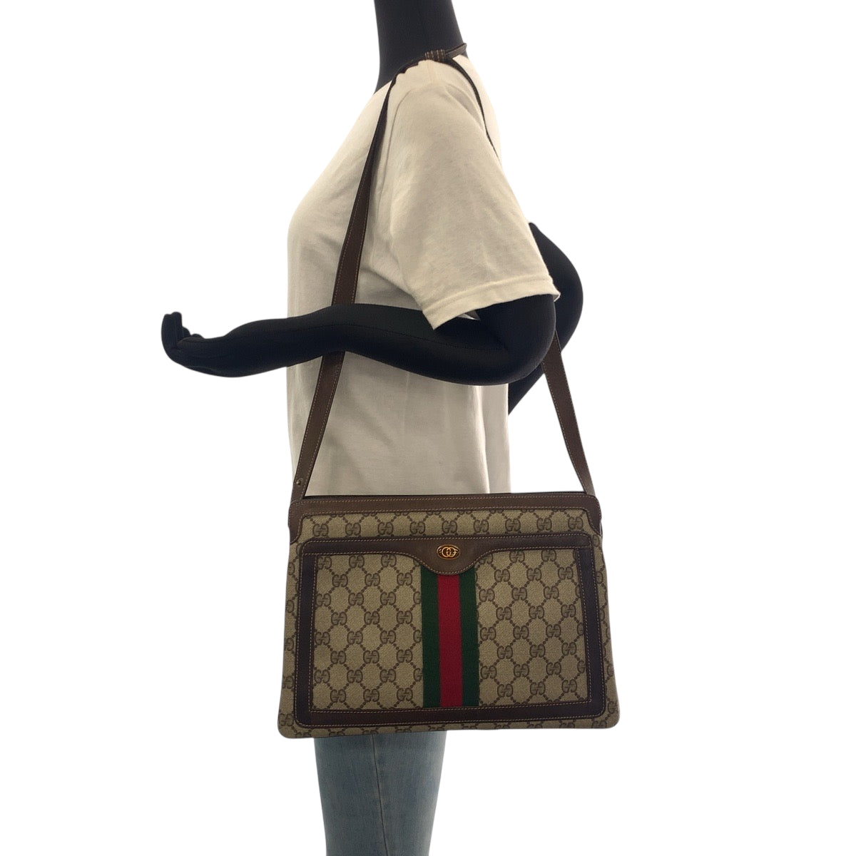 Gucci 001 16 GG Supreme Metal Canvas Brown Beige Gold Shoulder Bag