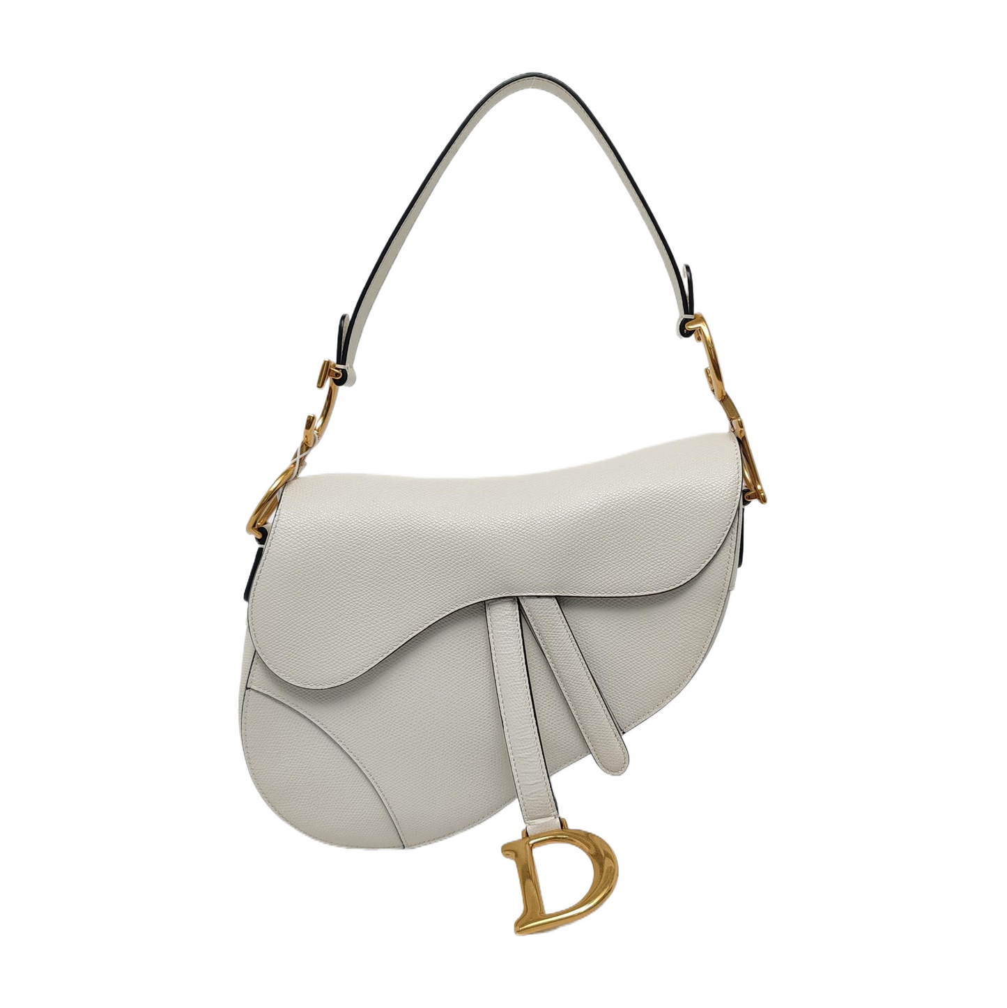 Dior Saddle Medium Grained Hardware Handbag Leather White Travel Bag