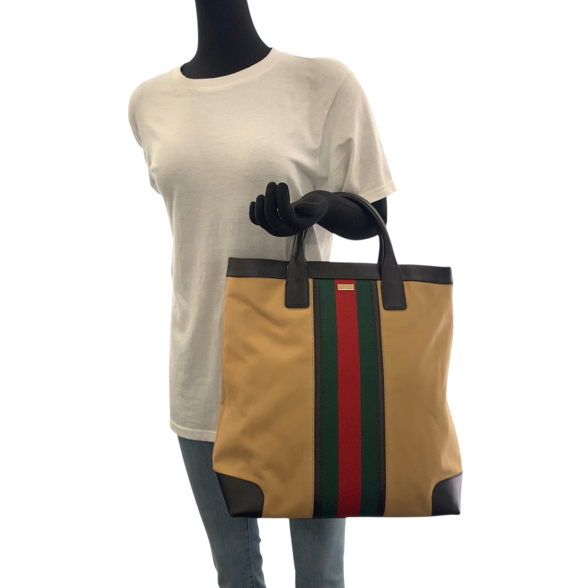 Gucci 002 Camel GoldMetal Sherry line Canvas Red Green Shoulder Bag