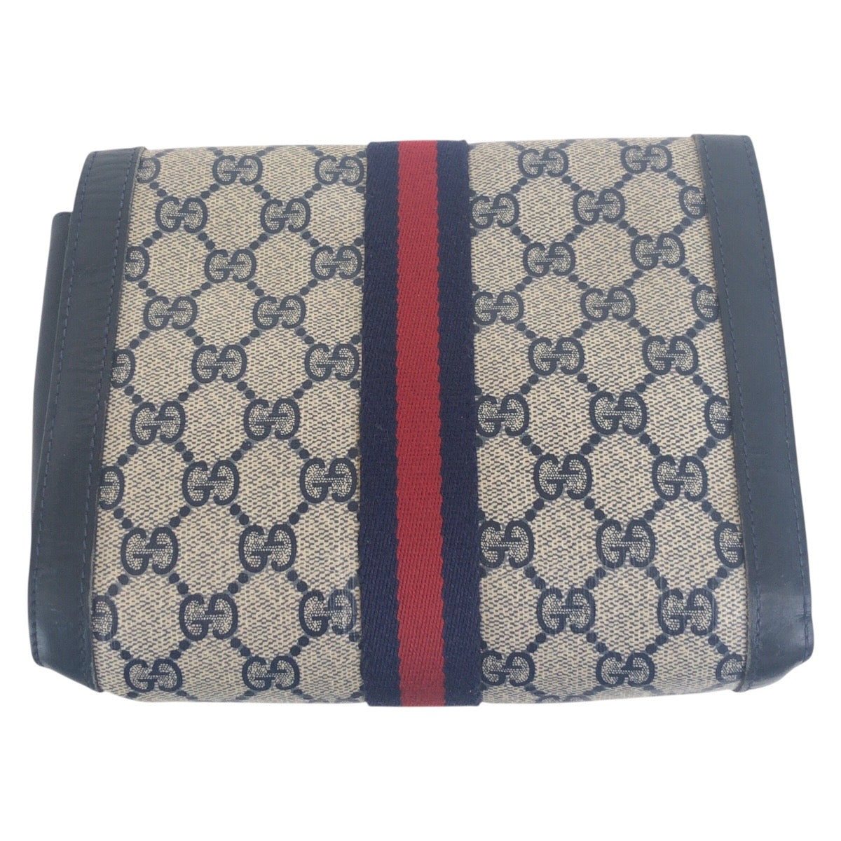 Gucci GG Supreme Metal Old Shelly Canvas Gold Navy Gray Clutch Bag