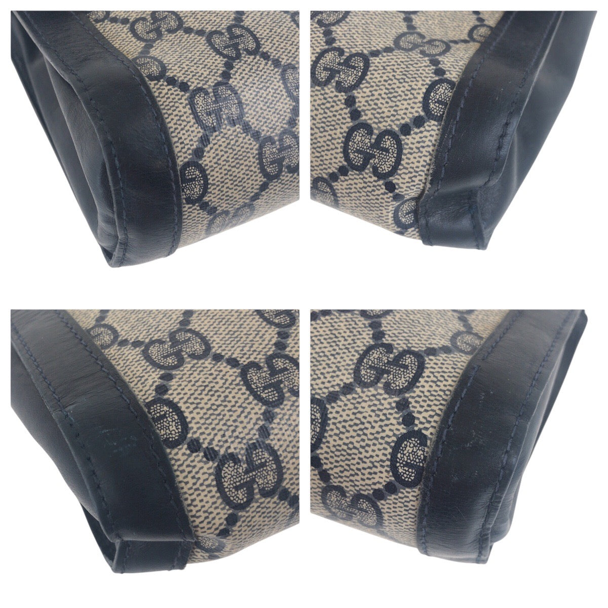 Gucci GG Supreme Metal Old Shelly Canvas Gold Navy Gray Clutch Bag