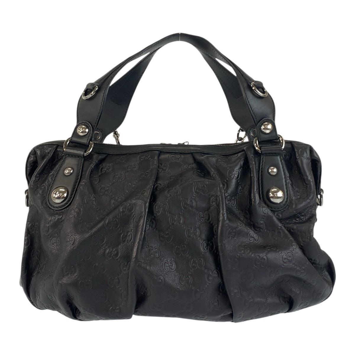 Gucci SilverMetal Horsebit Guccissima Leather Black Shoulder Bag