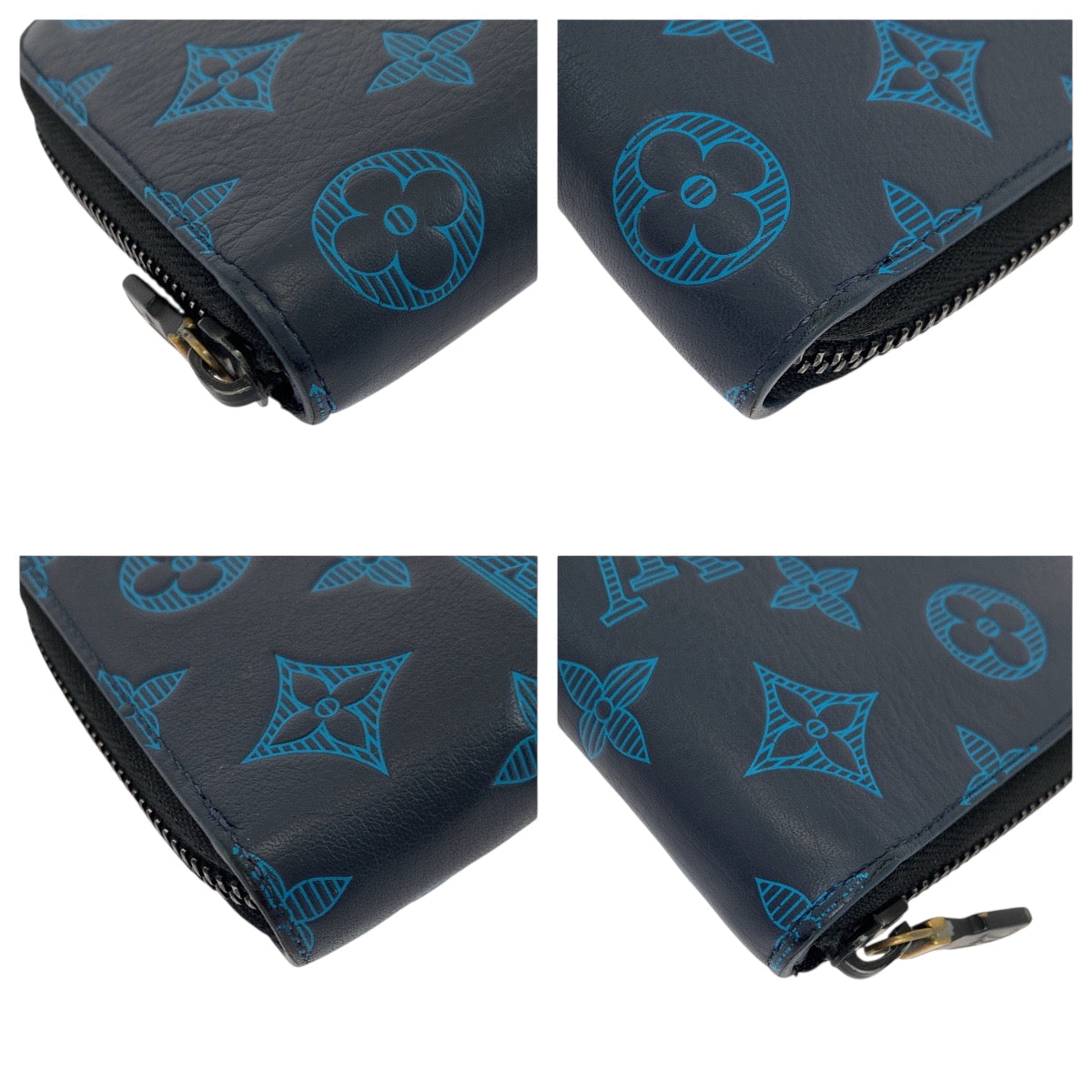 Louis Vuitton Long Purse M80423 Navy am Monogram Calfskin Black Blue Wallet Case