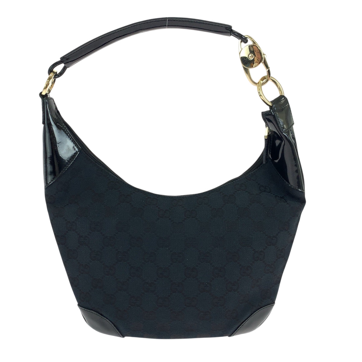 Gucci 001 GG Leather Canvas Patent Black Shoulder Bag