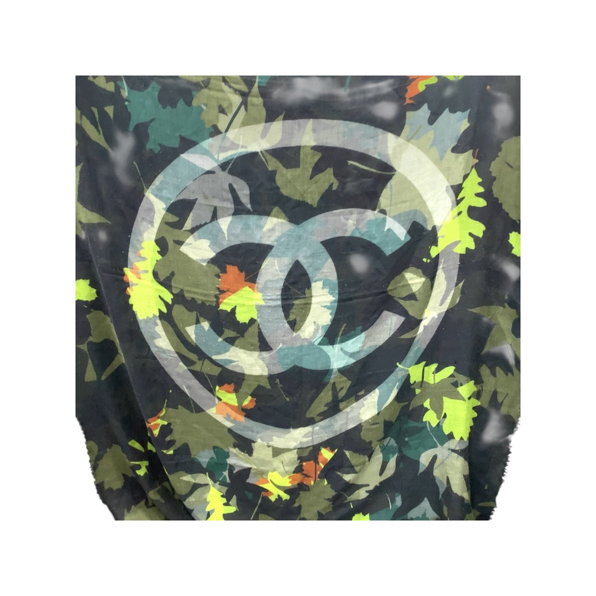 Chanel scarf cashmere Camouflage COCO Mark Multicolor Green