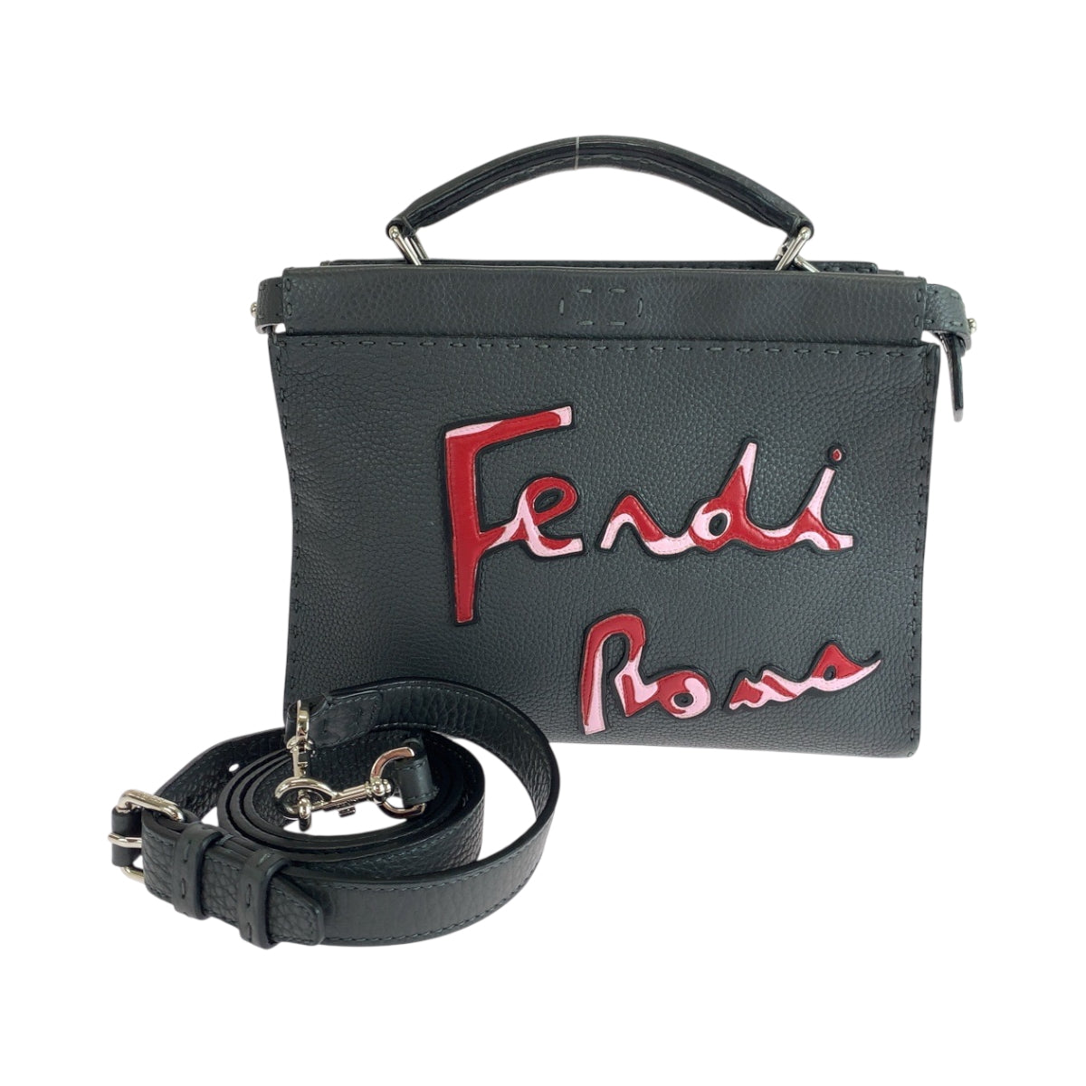 Fendi Shoulder Bag 7Va422 Grey Silvermetal Peekaboo Fit Leather Gray Mini