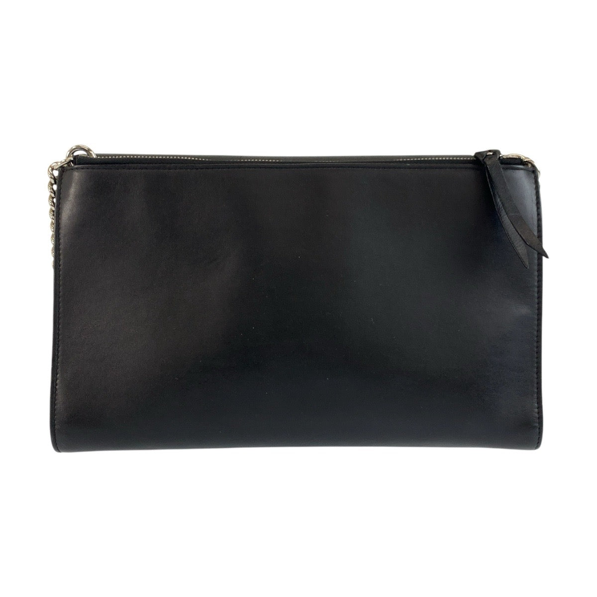 Gucci SilverMetal ChainShoulder Pochette Interlocking Leather Black Shoulder Bag