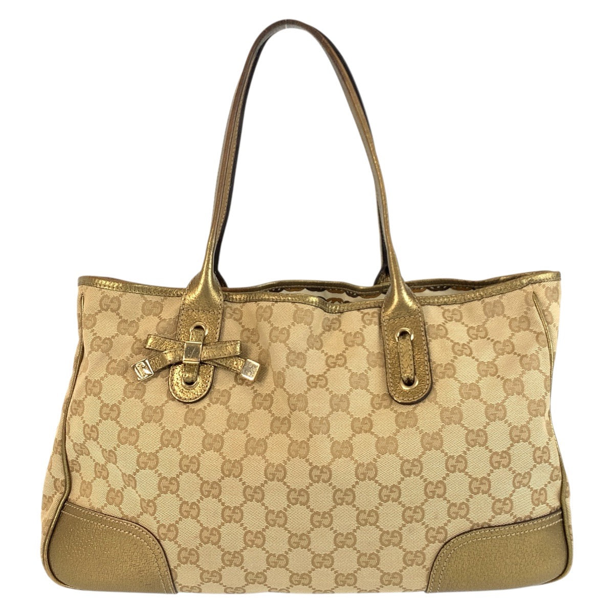 Gucci GG , Pretty Leather Canvas Beige Gold Shoulder Bag