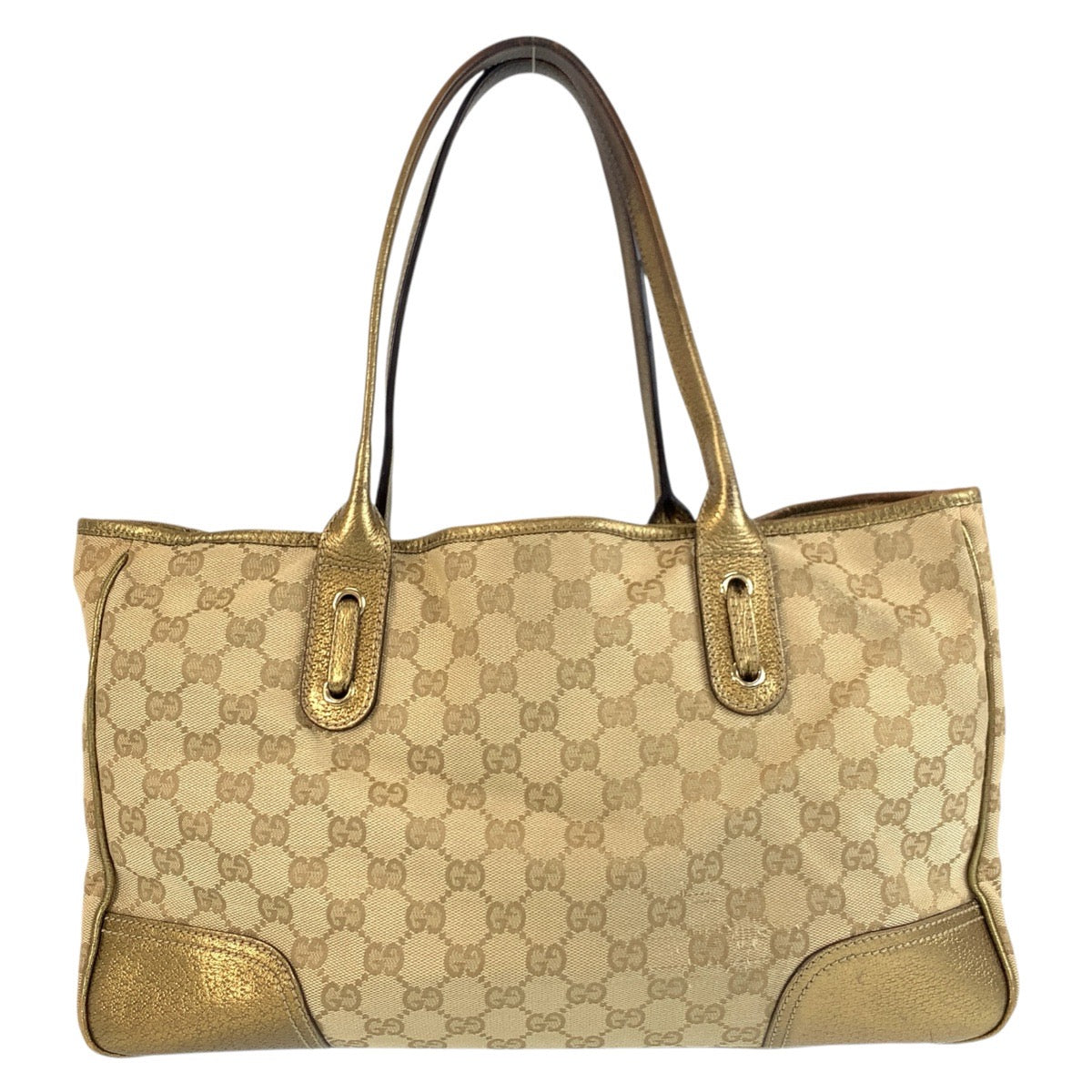 Gucci GG , Pretty Leather Canvas Beige Gold Shoulder Bag