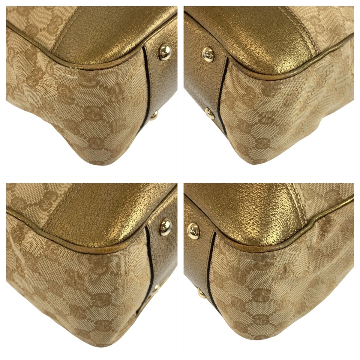 Gucci GG , Pretty Leather Canvas Beige Gold Shoulder Bag