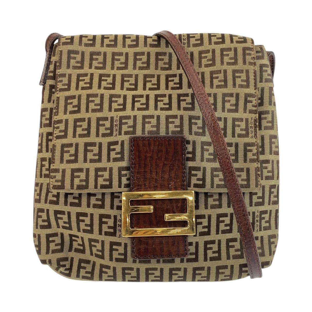 Fendi Shoulder Bag 8Bt075 Zucchino Canvas Metal Brown
