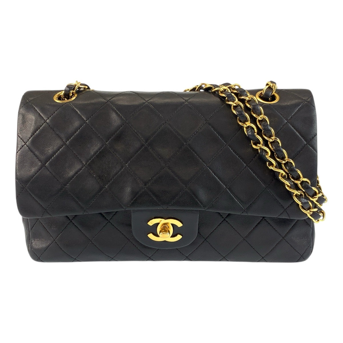 Chanel lambskin GoldMetal ChainShoulder matelasse 25 double Black Shoulder Bag