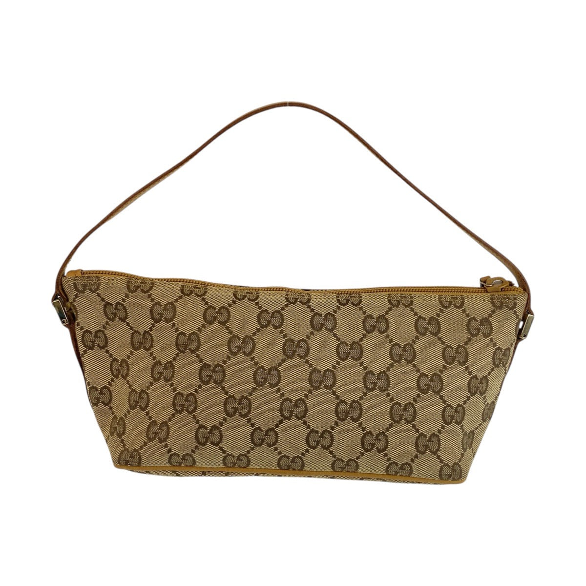 Gucci 039 GG Metal Canvas Brown Beige Gold Handbag