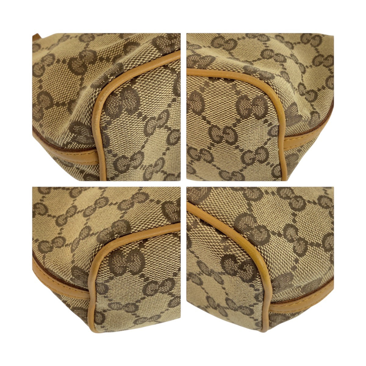 Gucci 039 GG Metal Canvas Brown Beige Gold Handbag