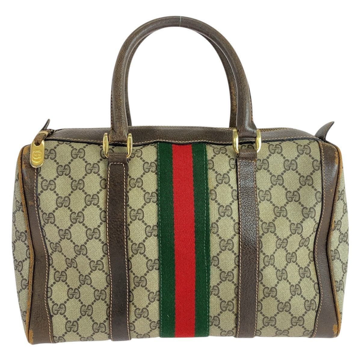 Gucci GG Supreme , Gold Metal Leather Canvas Brown Beige Handbag