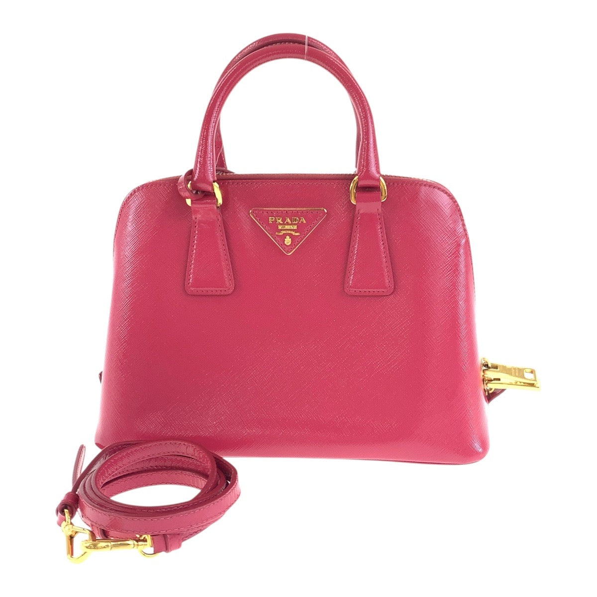 Shoulder Bag Metal Safiano Triangle With Logo Leather Pink