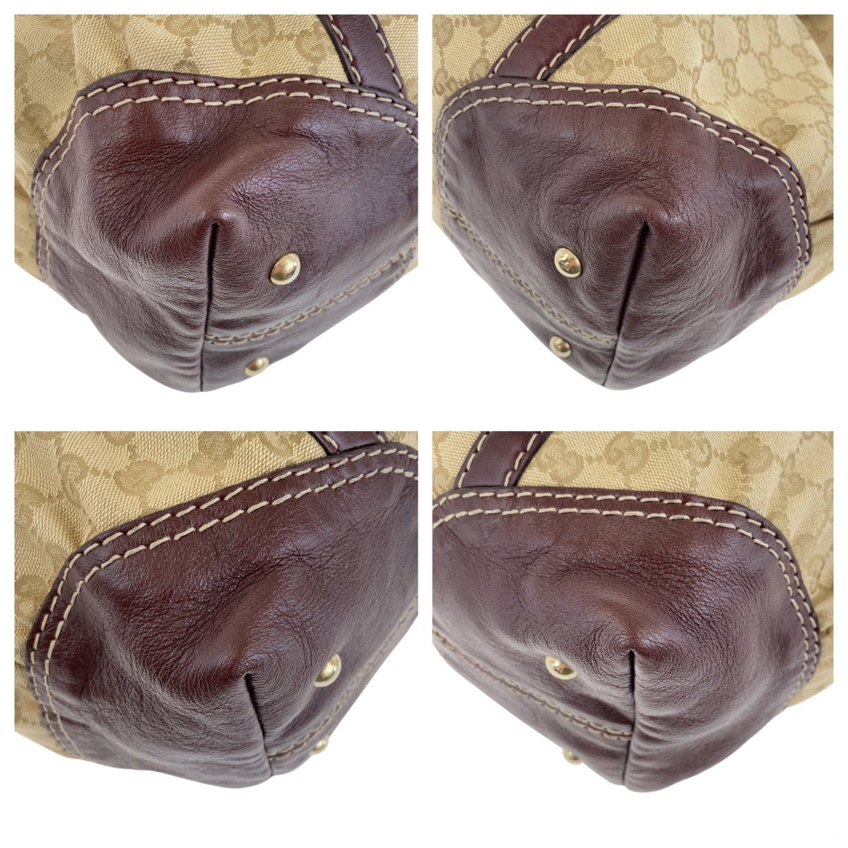 Gucci GG Metal Canvas Brown Beige Gold Handbag