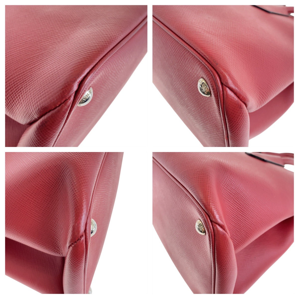 Tote Bag Metal Safiano Triangle With Logo Leather Red