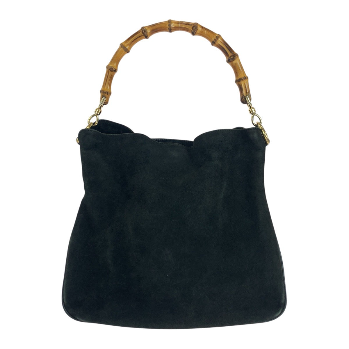 Gucci 001 Metal Bamboo Suede Black Brown Gold Shoulder Bag