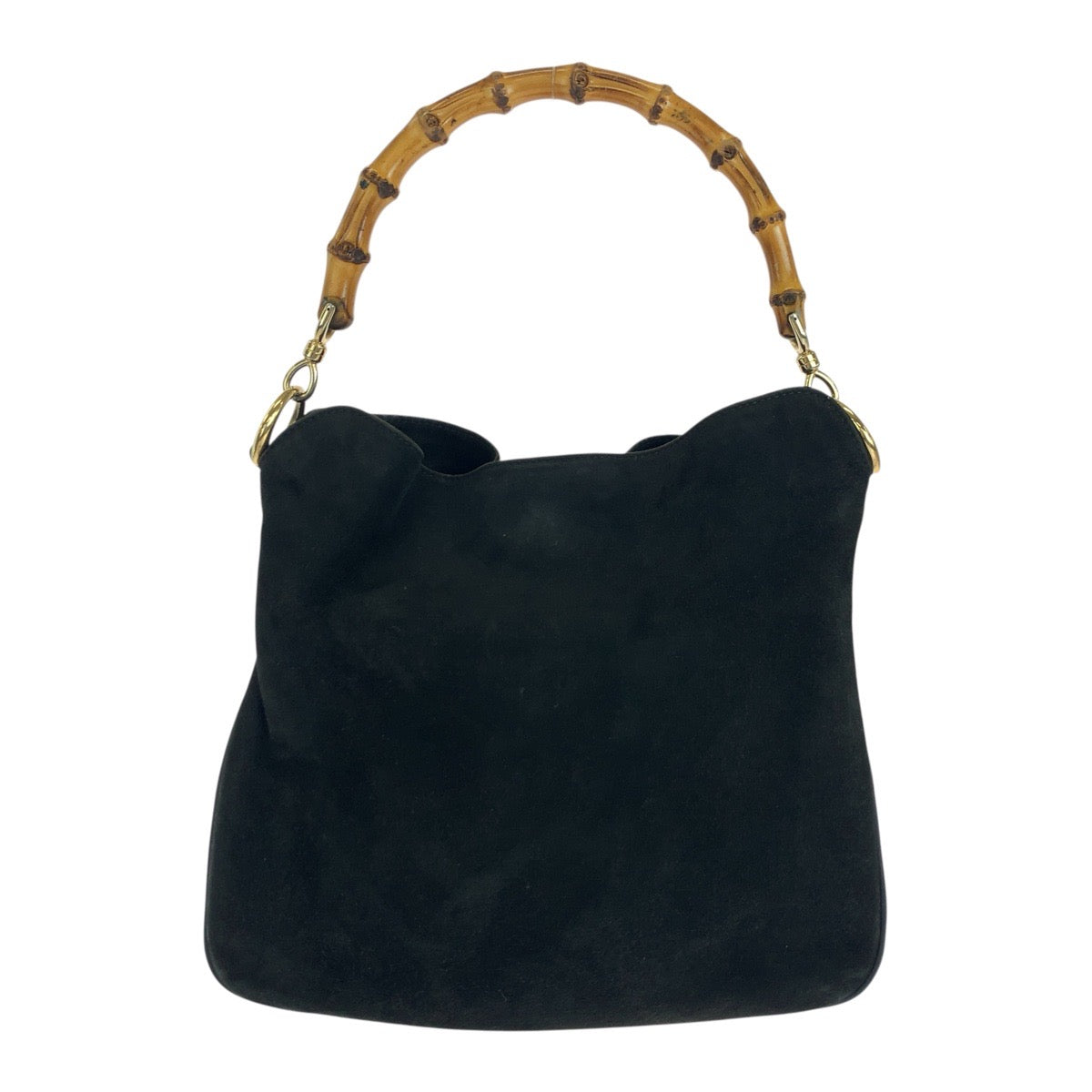 Gucci 001 Metal Bamboo Suede Black Brown Gold Shoulder Bag