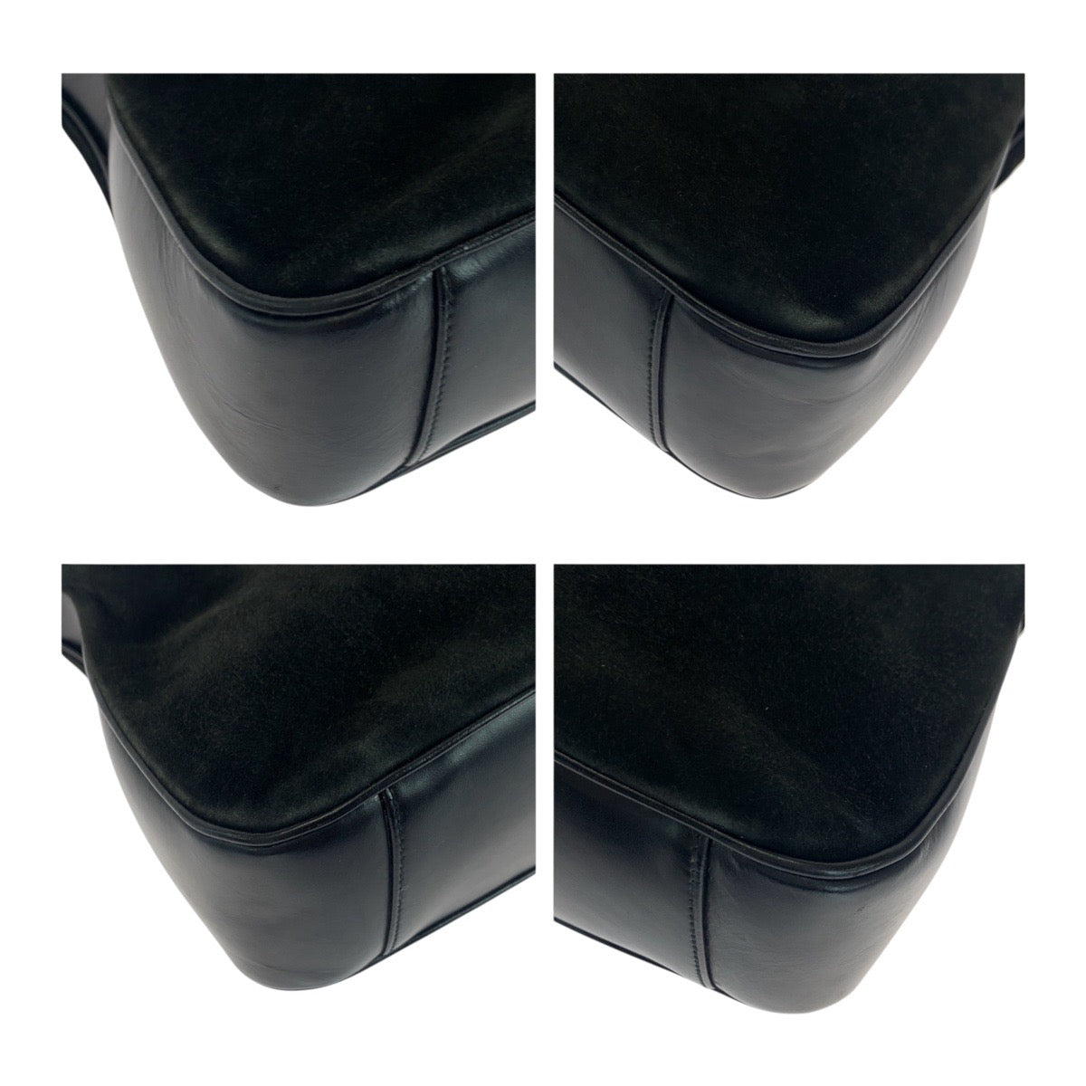 Gucci 001 Metal Bamboo Suede Black Brown Gold Shoulder Bag
