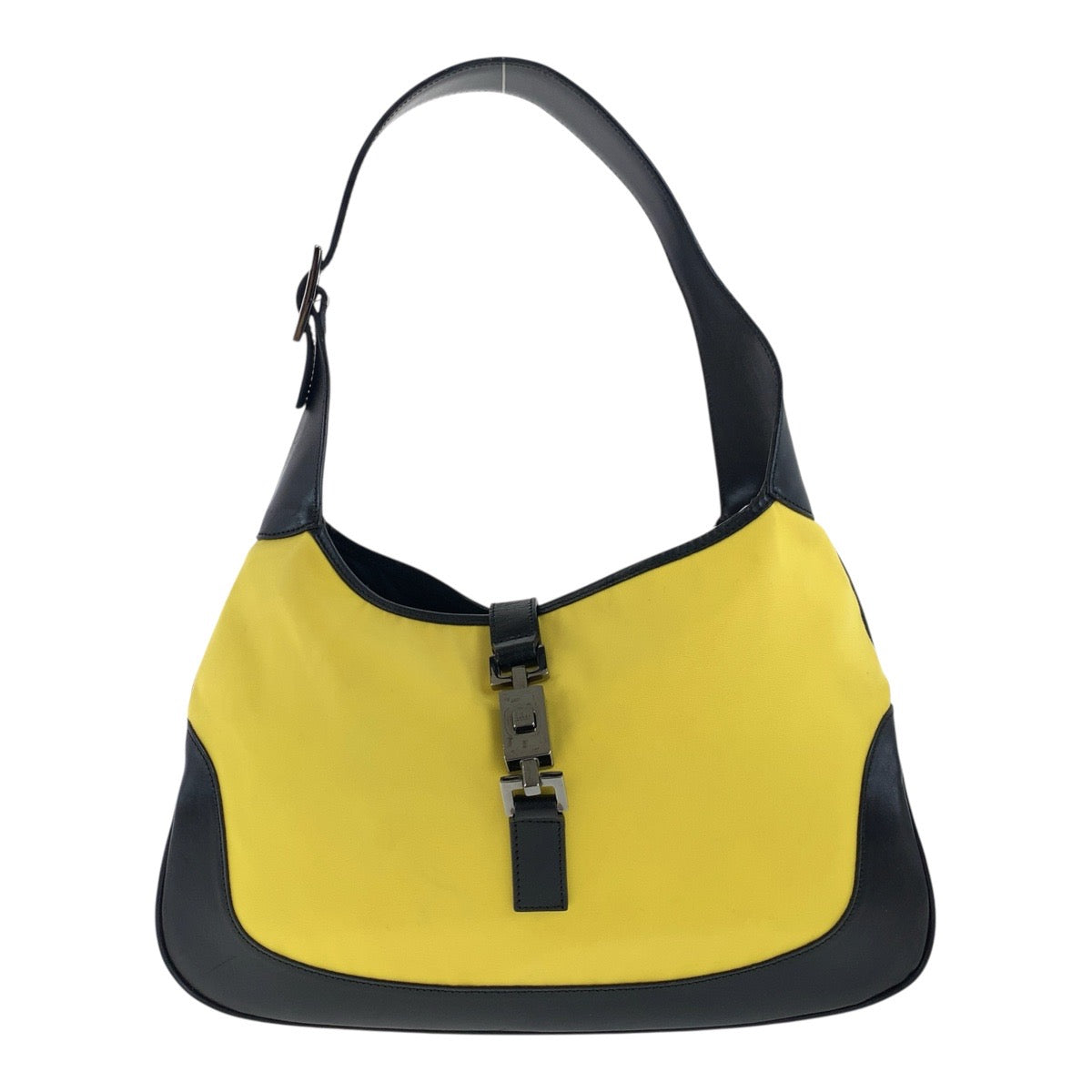 Gucci 001 Yellow SilverMetal Jackie Canvas Black Shoulder Bag