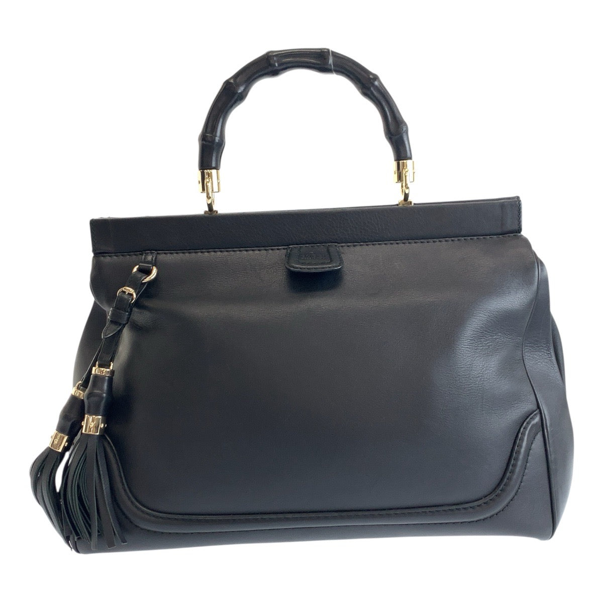Gucci GoldMetal Bamboo Leather Black Handbag