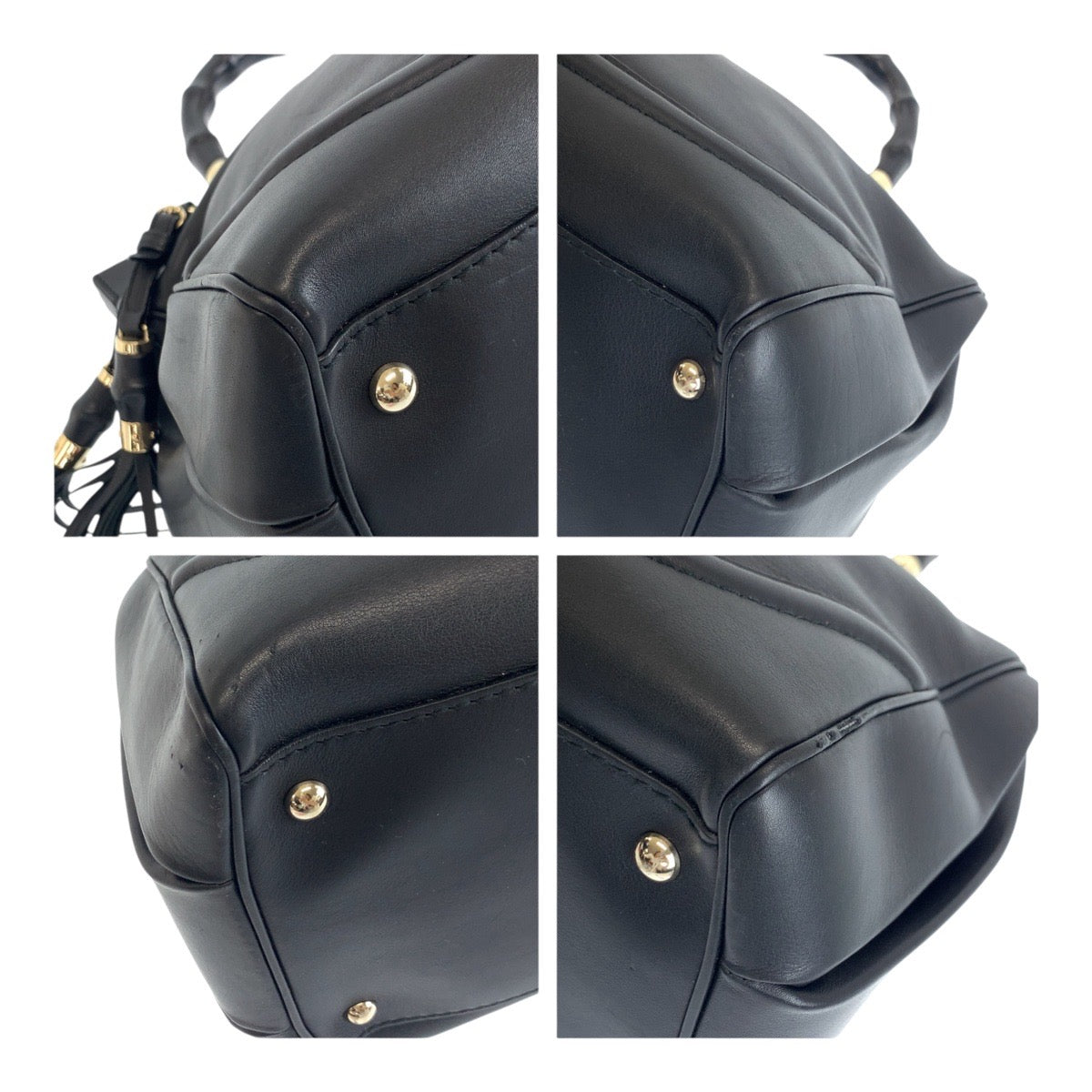 Gucci GoldMetal Bamboo Leather Black Handbag