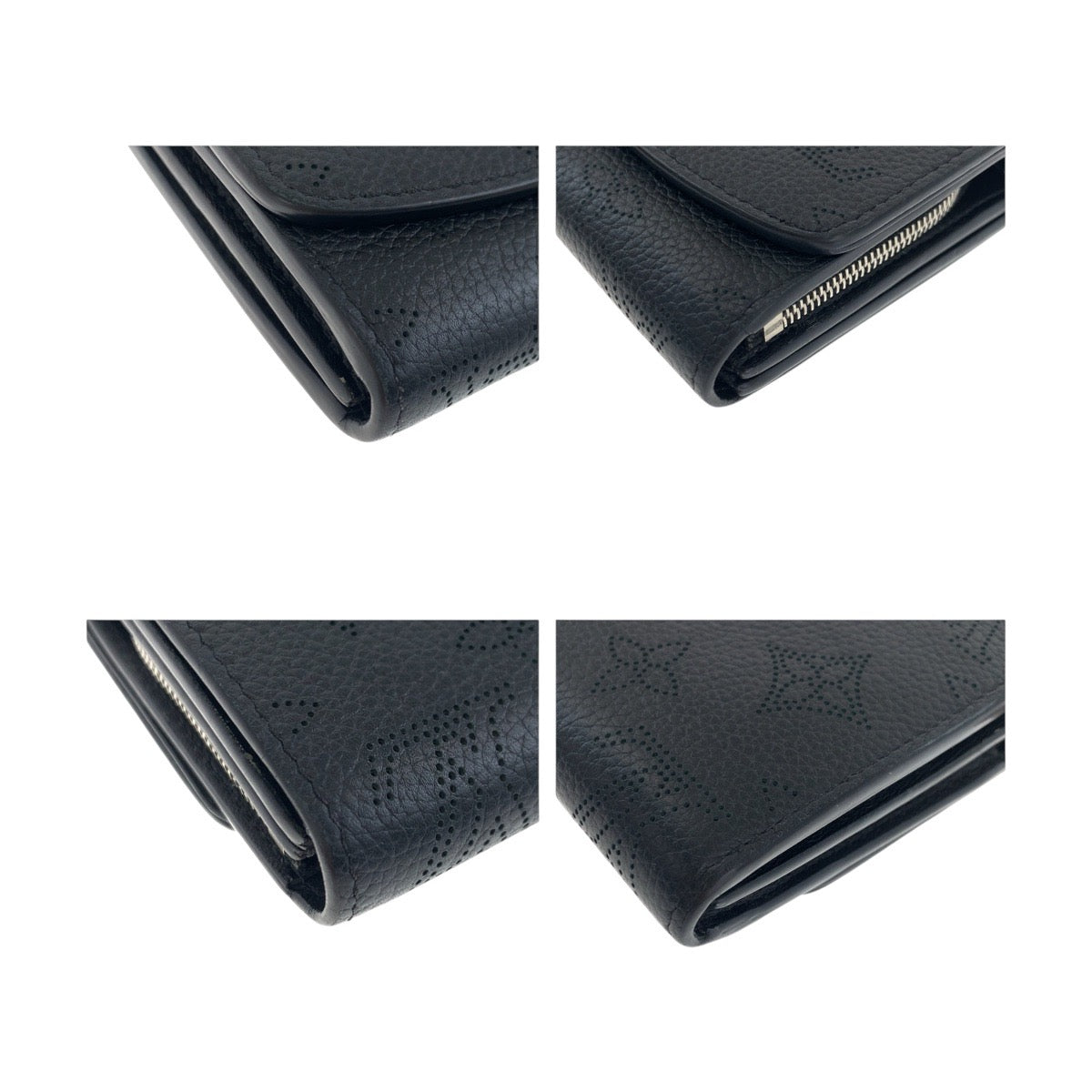 Louis Vuitton Bifold M67498 SilverMetal Mahina Portefeuille Monogram Leather Black Wallet Case