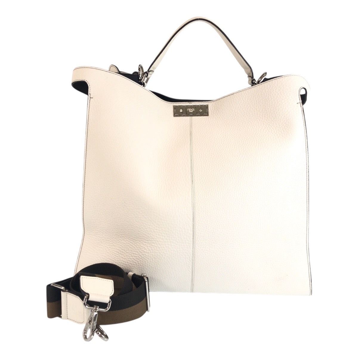 Fendi Tote Bag 7Va448 Silvermetal Peekaboo Rite Celeria Leather White
