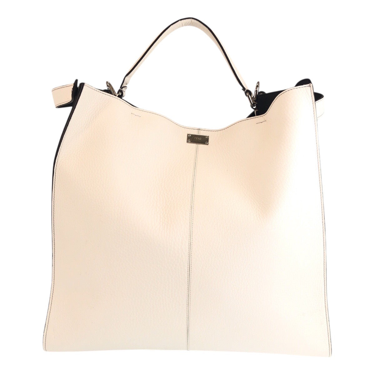 Fendi Tote Bag 7Va448 Silvermetal Peekaboo Rite Celeria Leather White