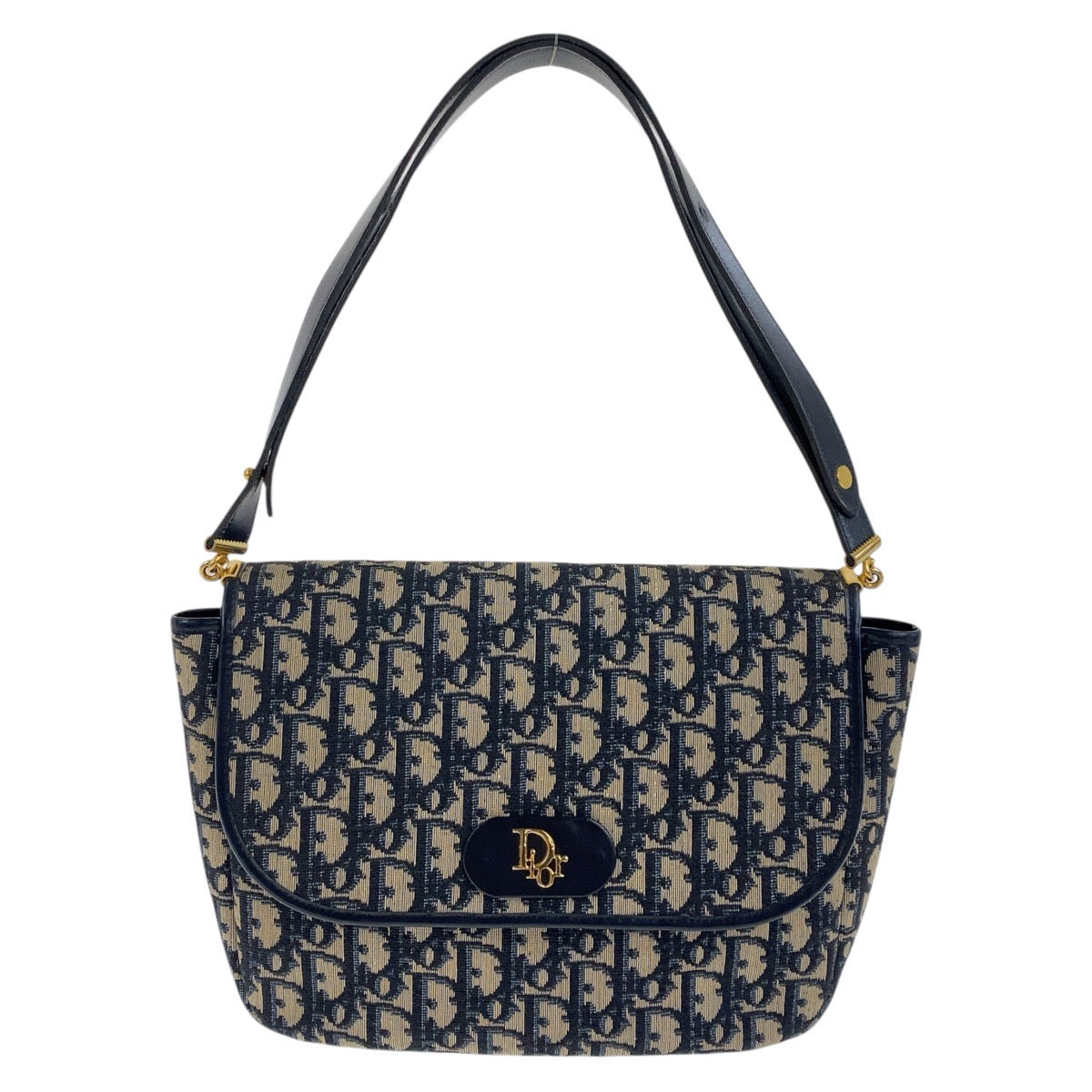 Dior Christian Shoulder Bag Navy Metal Trotter Canvas Gold