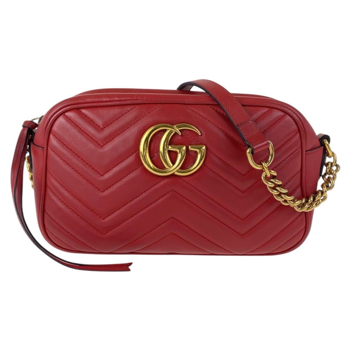 Gucci Metal GG Marmont Leather Red Gold Shoulder Bag 2