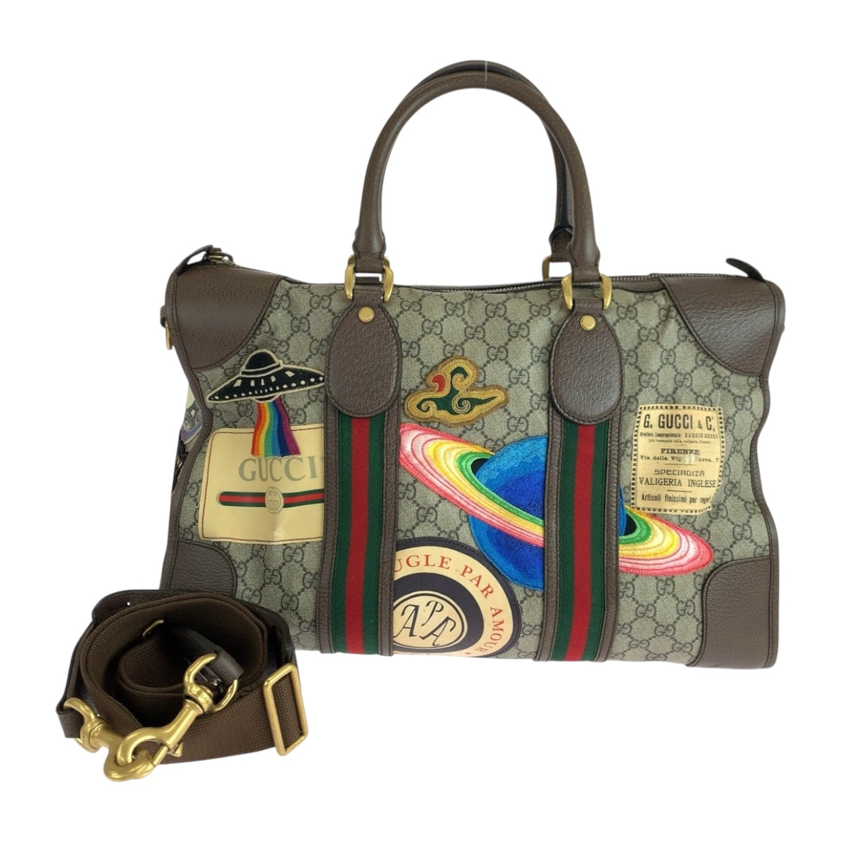 Gucci PVC Metal Sherry line Courier Brown Beige Gold Multicolor Shoulder Bag