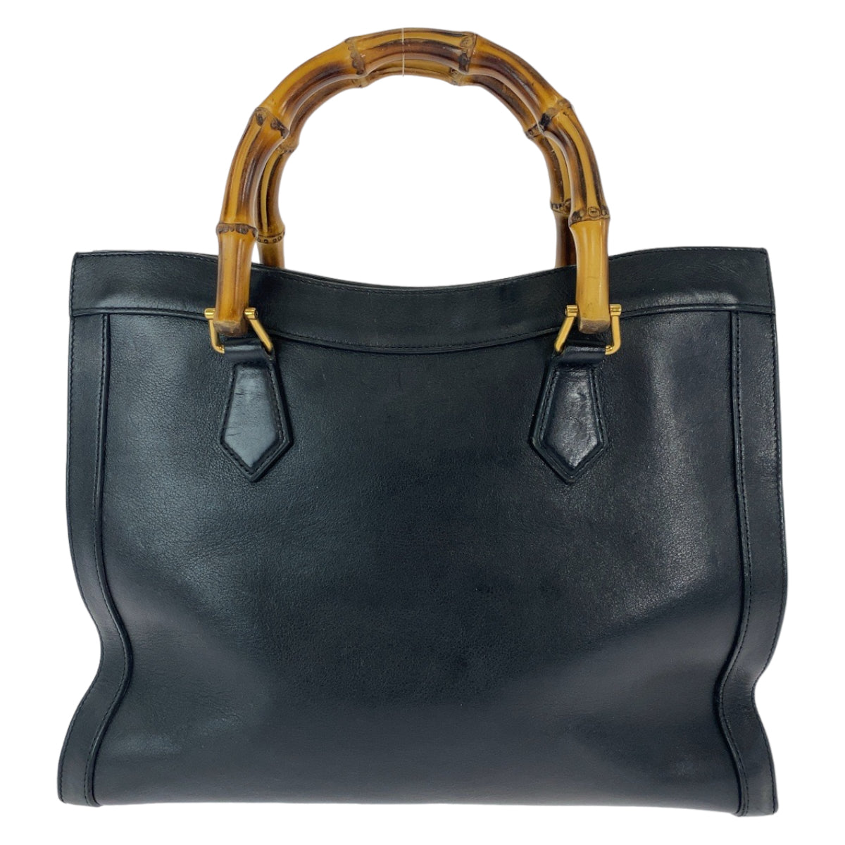 Gucci Metal Bamboo Diana Leather Black Gold Tote Bag