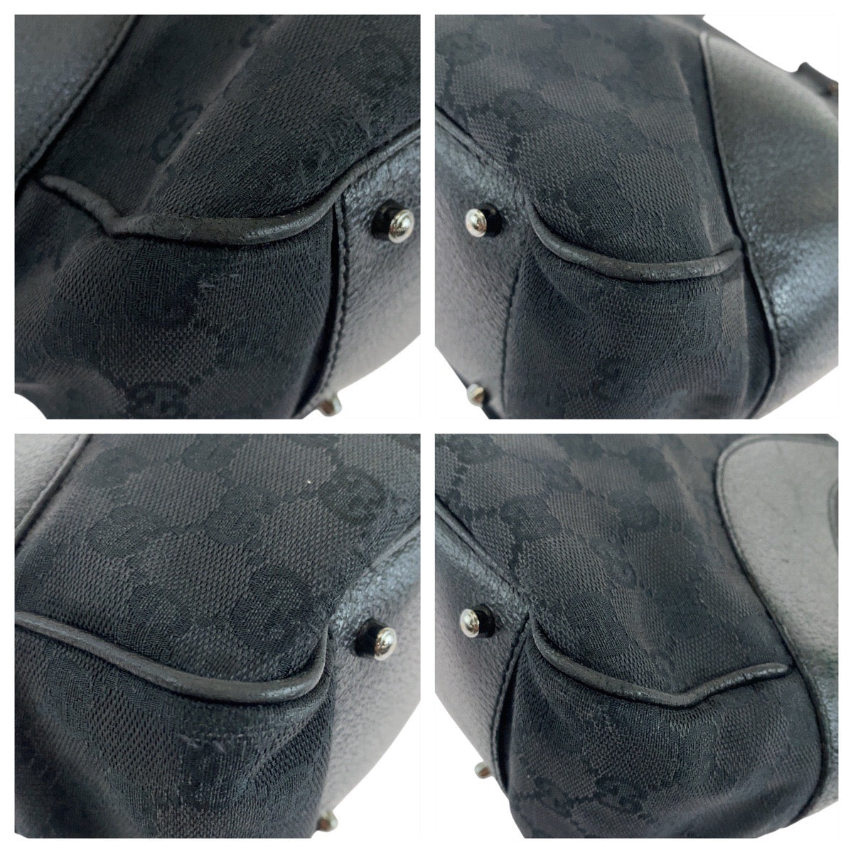 Gucci 113 011 GG SilverMetal Canvas Black Tote Bag
