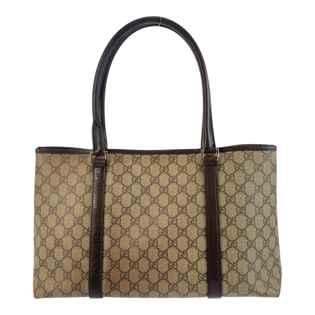 Gucci GG Supreme SilverMetal Canvas Brown Beige Tote Bag