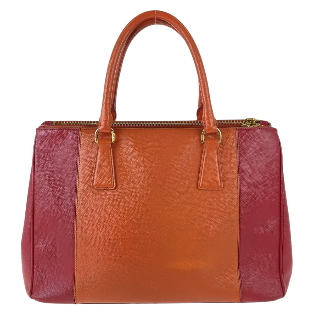 Orange Bicolor Metal Safiano Triangle With Logo Leather Red Travel Bag