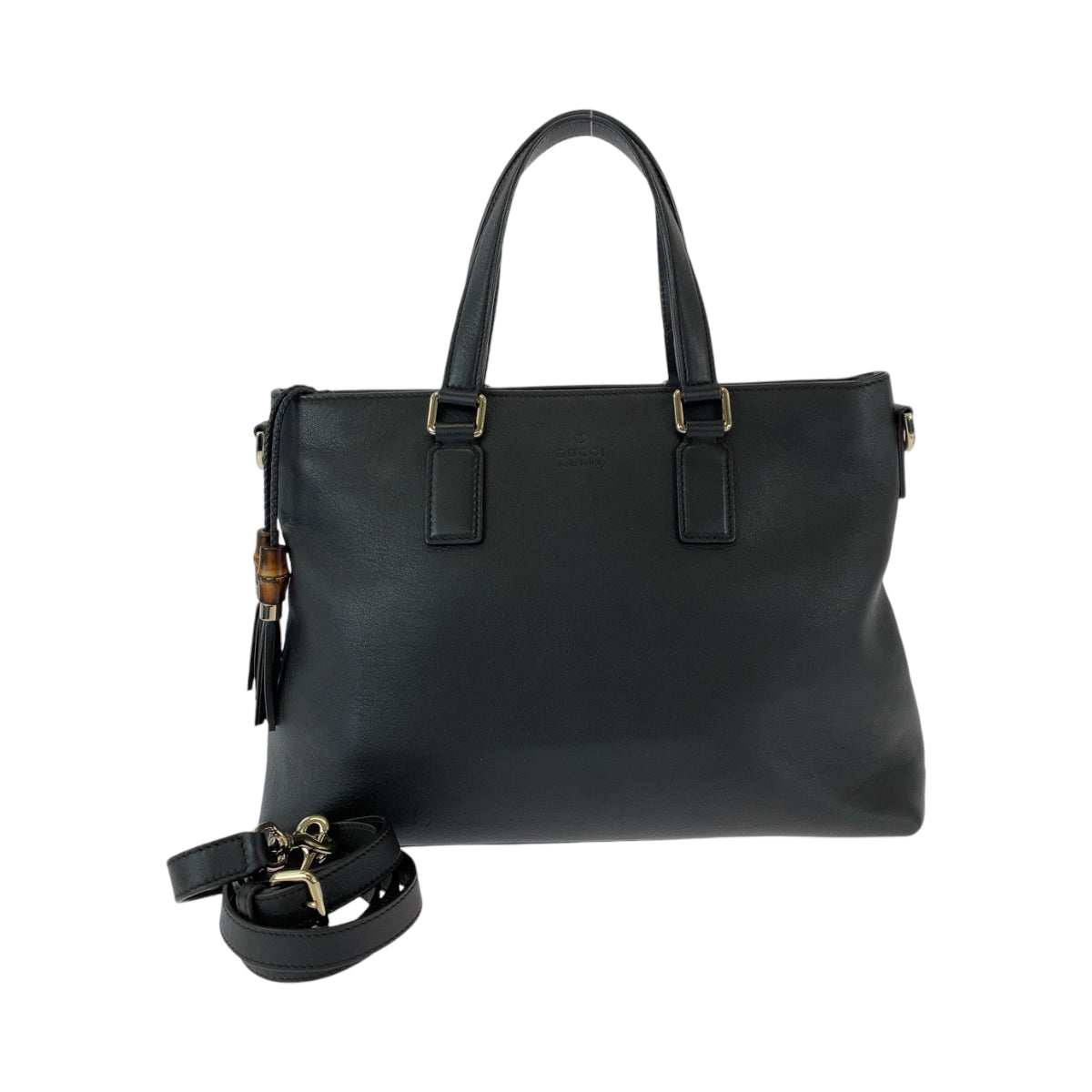 Gucci SilverMetal Bamboo Tassel Leather Black Shoulder Bag