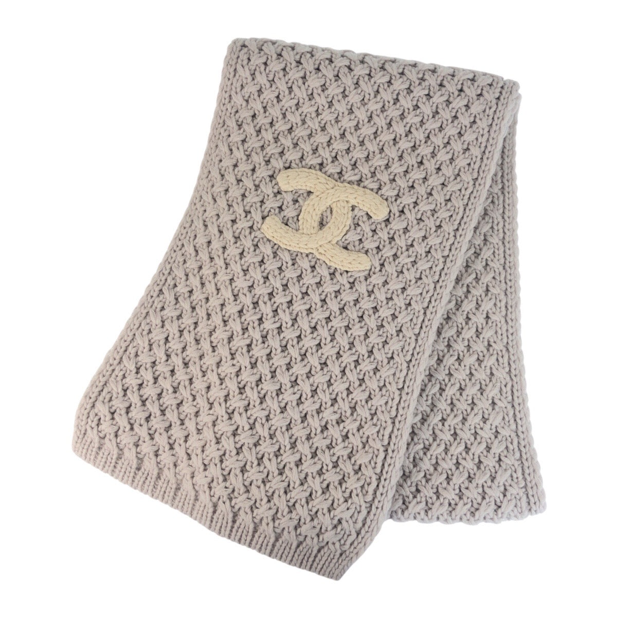 Chanel Scarf cashmere Light COCO Mark White Gray