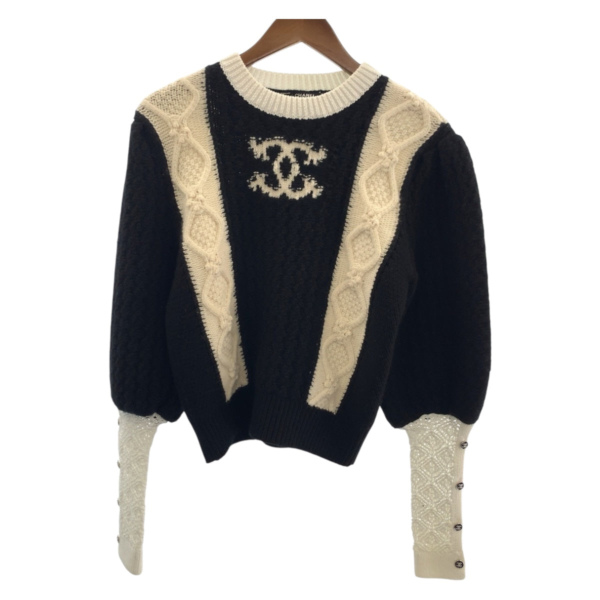 Chanel knit wool Two-tone COCO Mark 34 Black Handbag